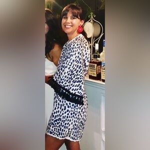 Katie Kime blue/white tasseled romper (Size S)